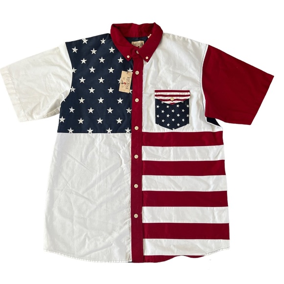 Redhead Button Front American Flag Patriotic USA Shirt - Picture 1 of 2